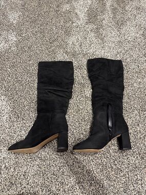 LOFT Black Mid-Calf Block Heel Boots